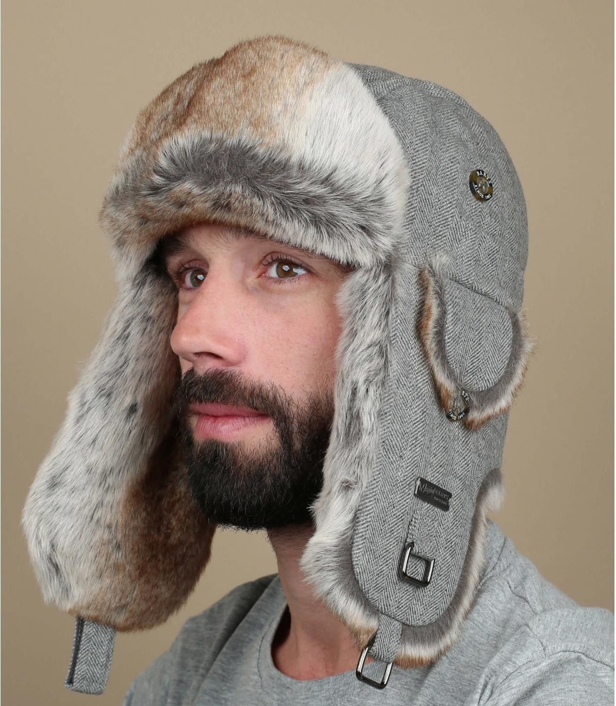 Gray kamikaze trapper hat Kamikaze grey herringbone